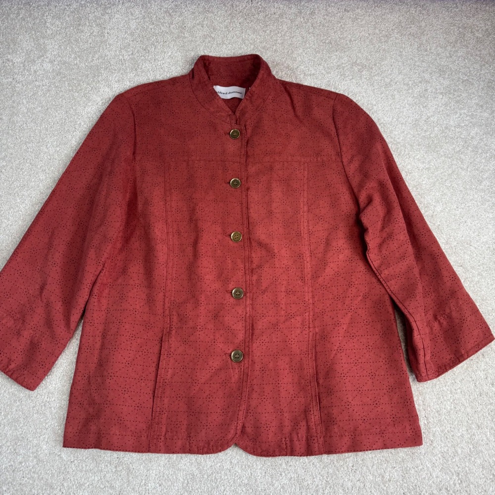 Alfred Dunner Women 8 Rust Red Perforated Faux Suede Button Front Jacket Blouse